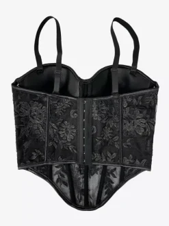 Corsets noirs sexy sans manches à bretelles coupe ajustée.