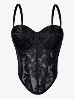 Corsets noirs sexy sans manches à bretelles coupe ajustée.
