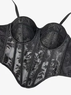 Corsets noirs sexy sans manches à bretelles coupe ajustée.