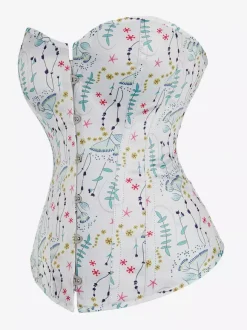 Corsets pour femmes en polyester blanc sans bretelles à lacets imprimé débardeur chic d'intérieur