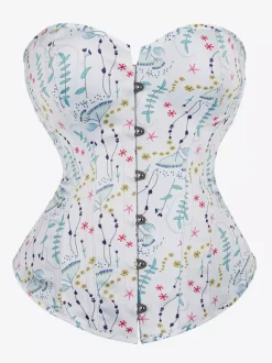 Corsets pour femmes en polyester blanc sans bretelles à lacets imprimé débardeur chic d'intérieur