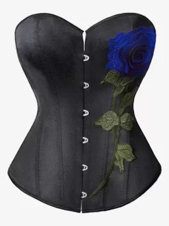 Corsets Rouge Élégant Bustier Satin Mat Street Wear Brodé Lacets Lingerie