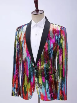 Costume à paillettes pour hommes tenue de spectacle sur scène Costumes rétro à manches longues