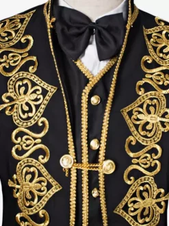 Costume Baroque Noir Opéra Manteau Vintage Hommes Brodé Uniforme Rétro Déguisements Halloween