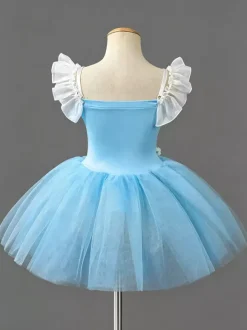 Costume de danse classique robe de ballerine rose en dentelle à bandage pour fille en polyester tenue de spectacle