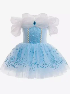 Costume de danse classique bleu ciel clair robe de ballerine à épaules dénudées en polyester