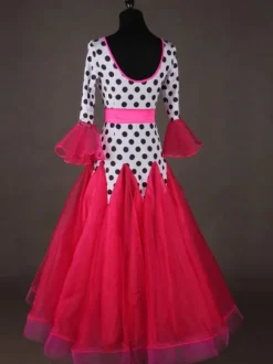 Costume de danse de salon Top rouge à manches longues Polka Dot Print Training vêtements de danse Déguisements Halloween