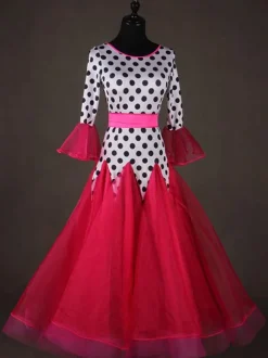 Costume de danse de salon Top rouge à manches longues Polka Dot Print Training vêtements de danse Déguisements Halloween