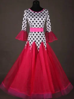 Costume de danse de salon Top rouge à manches longues Polka Dot Print Training vêtements de danse Déguisements Halloween