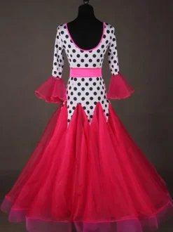 Costume de danse de salon Top rouge à manches longues Polka Dot Print Training vêtements de danse Déguisements Halloween