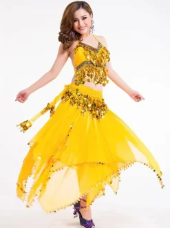 Costume de danse du ventre Outfit femmes jupe en mousseline de soie Top et Voile Bollywood Dancing Wear Déguisements Halloween