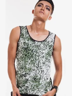 Costume de danse jazz hommes paillettes paillettes gilet de danse haut Déguisements Halloween