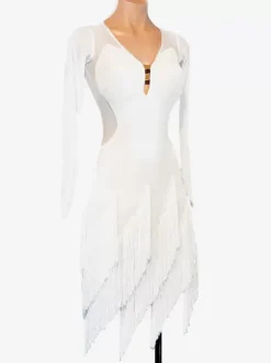 Costume de danse latine blanc pour femmes robe en Lycra et Spandex vêtements de danse Sexy pour danseuse latine