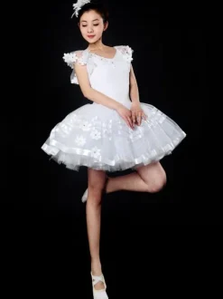 Costume de Danse Latine Ballerina Robes Femmes Blanc Tutu Dancing Costume Déguisements Halloween