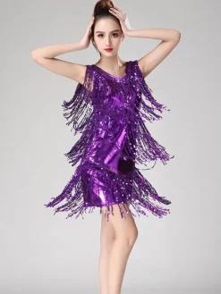 Costume de danse latine femmes glands violets Déguisements Halloween