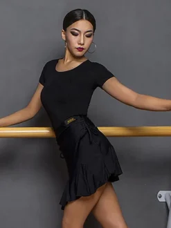 Costume de danse latine noir pour femmes haut élégant en Polyester vêtements de danse