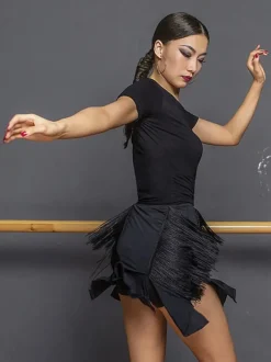 Costume de danse latine noir pour femmes haut élégant en Polyester vêtements de danse