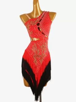Costume de danse latine noir pour femmes robe en Lycra et Spandex dos nu Sexy franges et strass Costume de danseuse latine