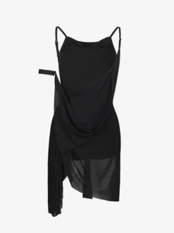 Costume de danse latine noir pour femmes ensemble plissé à épaules ouvertes robe élégante en Polyester Costume de danse