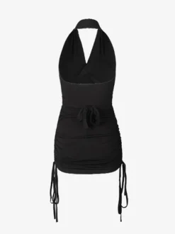 Costume de danse latine noir pour femmes robe en Polyester dos nu élégante plissée vêtements de danse latine