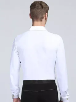 Costume de danse latine pour homme chemise blanche à rayures en élasthanne à manches longues chemises de compétition de danse latine