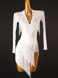 Costume de danse latine robe blanche en Lycra et spandex pour femmes vêtements de danse
