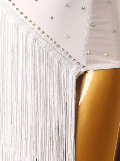Costume de danse latine robe blanche en Lycra et spandex pour femmes vêtements de danse