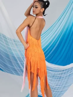 Costume de danse latine rose robe en Polyester pour femmes Costume de danse latine Sexy