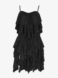 Costume de danse latine rose pour femmes ensemble superposé de volants robe élégante en Polyester Costume de danse