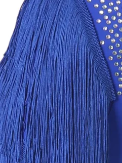 Costume De Danse Latine Robe Sans Manches Lycra Spandex Bleu Royal Femmes Dos Nu Sexy Strass