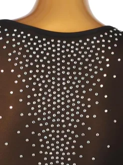 Costume de danse latine Robe en polyester pour femmes noires Sexy Strass Danseuse latine Costume de danse
