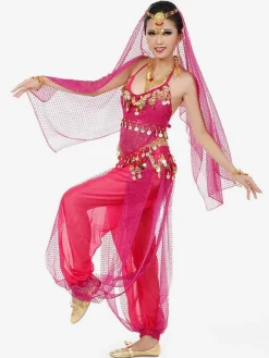 Costume de danse sans manches en mousseline de soie bleue pour femmes  tenue de danse du ventre