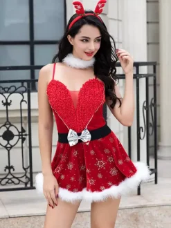 Costume de Père Noël 4 pièces Robe de Noël séduisante pour femme