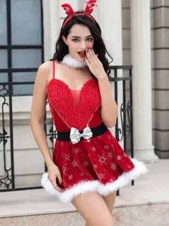 Costume de Père Noël 4 pièces Robe de Noël séduisante pour femme