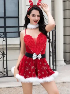 Costume de Père Noël 4 pièces Robe de Noël séduisante pour femme