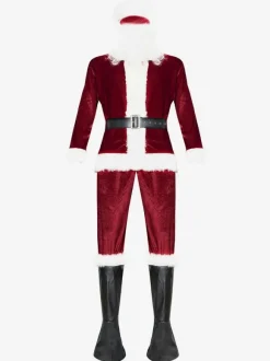 Costume De Père Noël Hommes Ensemble Complet Rouge Polyester Fibre Chapeau Gants Costumes De Vacances De Noël Cadeau Noël Déguisement