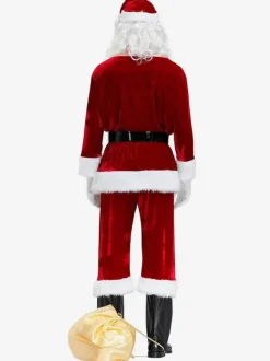 Costume De Père Noël Hommes Ensemble Complet Rouge Polyester Fibre Chapeau Gants Costumes De Vacances De Noël Cadeau Noël Déguisement