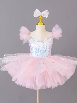 Costume de princesse ballerine pour filles robe à paillettes et fleurs