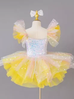 Costume de princesse ballerine pour filles robe à paillettes et fleurs