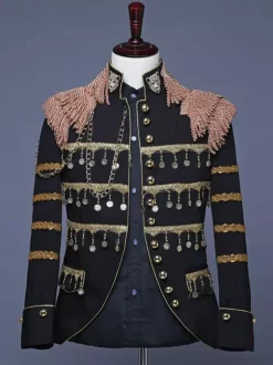 Costume de scène à paillettes pour hommes Costume de scène du palais blanc manches longues Costumes rétro pour hommes Bourgogne