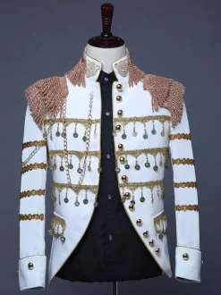 Costume de scène à paillettes pour hommes Costume de scène du palais blanc manches longues Costumes rétro pour hommes Bourgogne