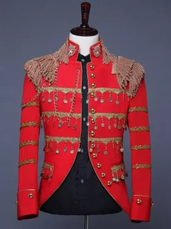 Costume de scène à paillettes pour hommes Costume de scène du palais blanc manches longues Costumes rétro pour hommes Bourgogne