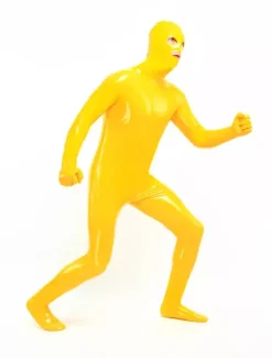 Costume de zentai jaune de combinaison de PVC yeux ouverts et bouche ouverte Déguisements Halloween