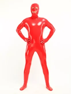 Costume de zentai rouge de combinaison de PVC yeux ouverts et bouche ouverte Déguisements Halloween