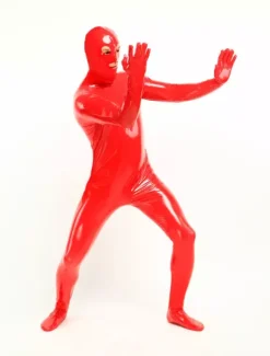 Costume de zentai rouge de combinaison de PVC yeux ouverts et bouche ouverte Déguisements Halloween