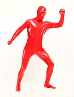Costume de zentai rouge de combinaison de PVC yeux ouverts et bouche ouverte Déguisements Halloween
