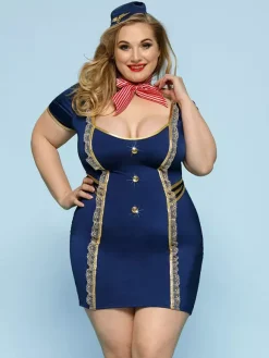 Costume d'hôtesse de l'air grande taille pour femme tenue fabuleuse pour rave et Halloween