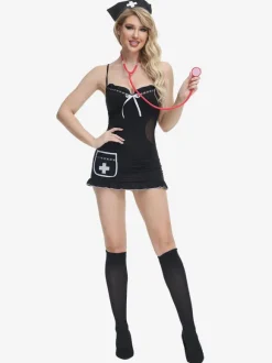 Costume d'infirmière Bretelles Spaghetti Dos Nu Cosplay Sexy En Couleur Unie