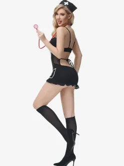 Costume d'infirmière Bretelles Spaghetti Dos Nu Cosplay Sexy En Couleur Unie