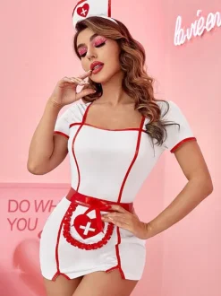 Costume D'infirmière Sexy Robe Blanche Femme Déguisement